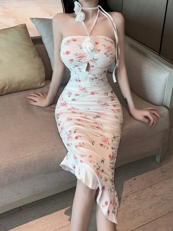 Sexy Purely Desired Bra Hanging Neck Fragmented Flower Pleated Ruffle Edge Tight Fit Dress Elegant Wrapped Hip Dress 5TSW
Sexy Purely Desired Bra Hanging Neck Fragmented Flower Pleated Ruffle Edge Tight Fit Dress Elegant Wrapped Hip Dress 5TSW
