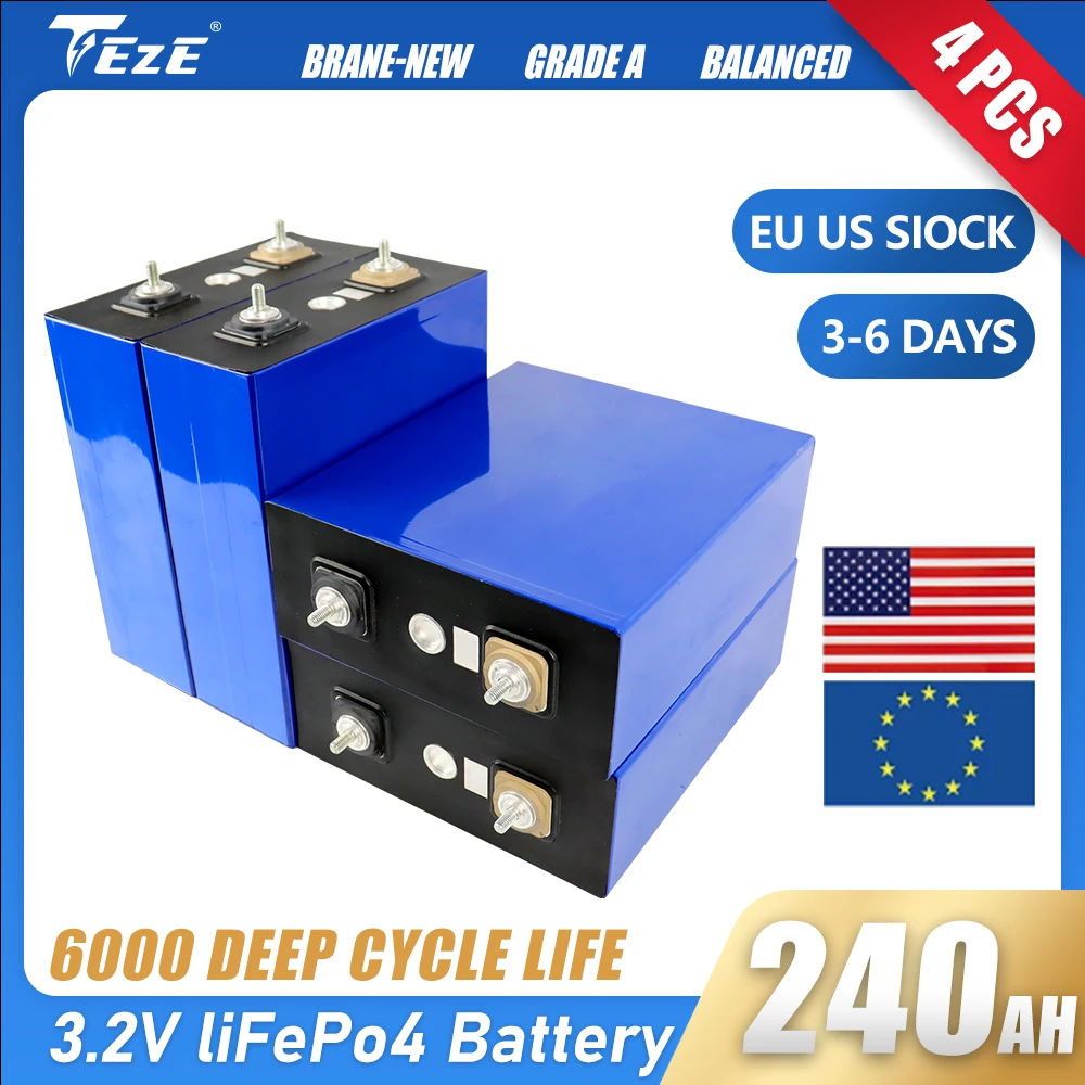 4PCS New Grade A 3.2V 240Ah Lifepo4 Battery super DIY 12V 24V 48V Rechargeable Battery Pack for RV Solar Storage System TAX FREE
4PCS New Grade A 3.2V 240Ah Lifepo4 Battery super DIY 12V 24V 48V Rechargeable Battery Pack for RV Solar Storage System TAX FREE