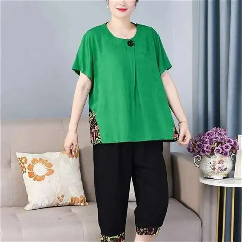 Костюмы для женщин среднего возраста, комплект из двух предметов из хлопка и льна с надписью «бабушка», свободная футболка и брюки «Семь», летние комплекты LA 
Костюмы для женщин среднего возраста, комплект из двух предметов из хлопка и льна с надписью «бабушка», свободная футболка и брюки «Семь», летние комплекты LA