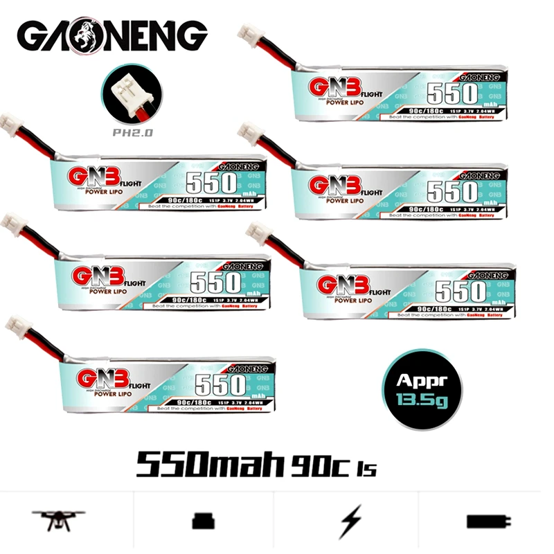 GNB 3.7V MAX 180C 550mAh 1S 90C LiPo Battery PH2.0 Connetor For TINY8X Blade Inductrix FPV+ QX2 120S Beta75S BetaFPV Drone
GNB 3.7V MAX 180C 550mAh 1S 90C LiPo Battery PH2.0 Connetor For TINY8X Blade Inductrix FPV+ QX2 120S Beta75S BetaFPV Drone