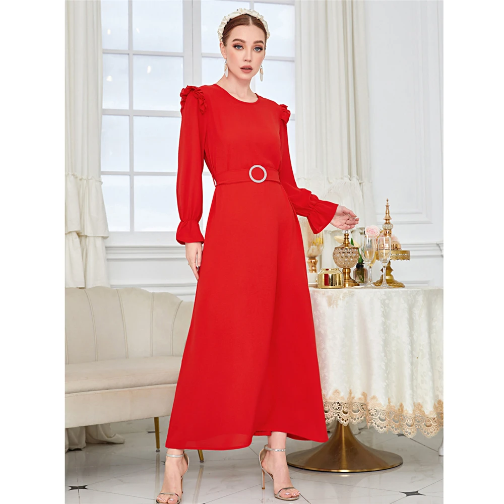 Elegant Solid Color Women Long Dress Spring Summer O-neck Party Casual Dresses A-line Belted Muslim Islamic Clothes Middle East
Elegant Solid Color Women Long Dress Spring Summer O-neck Party Casual Dresses A-line Belted Muslim Islamic Clothes Middle East