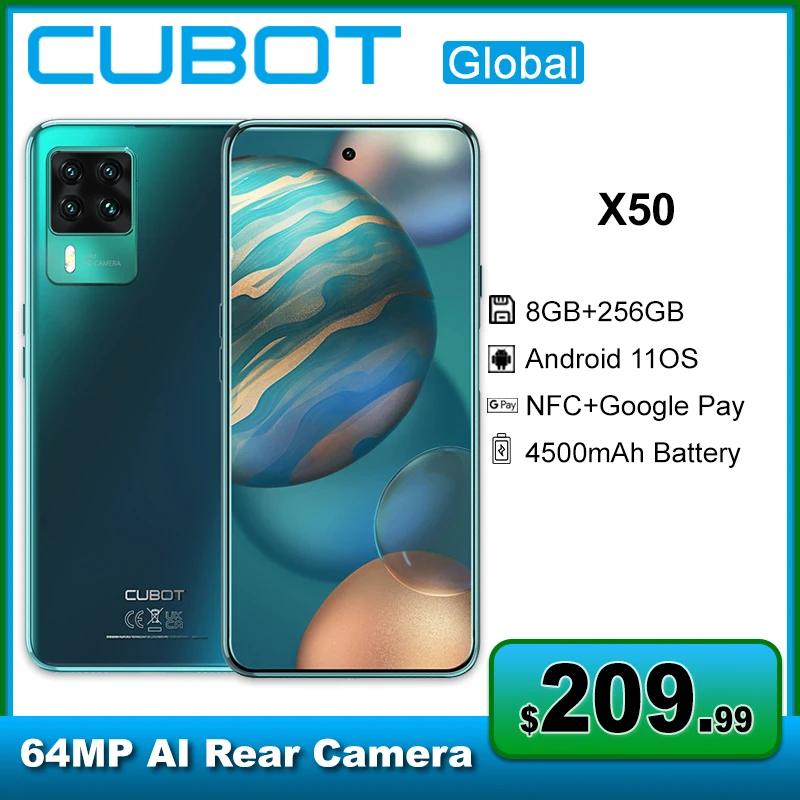 Смартфон Cubot X50, 8 ГБ + 256 ГБ, 6,67 дюймов, FHD +, Helio P60, 8 ядер, Android 11, ОС 4500 ма ч
Смартфон Cubot X50, 8 ГБ + 256 ГБ, 6,67 дюймов, FHD +, Helio P60, 8 ядер, Android 11, ОС 4500 ма ч