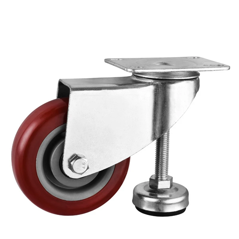 

1 Pc 4 Inch Caster Horizontal Adjustment Wheel Medium-Sized Jujube Red Pvc Adjustable With Foot Cup