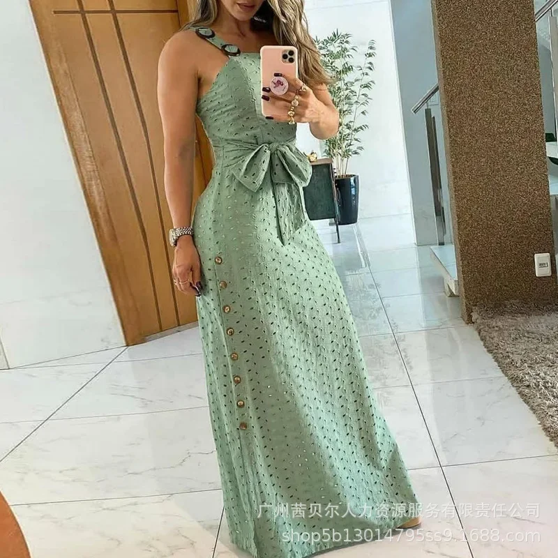2023 Womens Dresses New Summer Green Hollow Pattern High Split Strap Long Dress for Women
2023 Womens Dresses New Summer Green Hollow Pattern High Split Strap Long Dress for Women