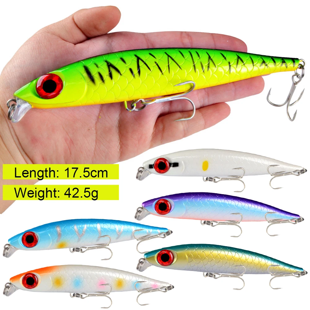 Minnow Fishing Lures 17.5cm/42.5g Hard Bait with 2 Treble Hooks Topwater Floating Lure 3D Eyes Artificial Bait Fishing Tackle
Minnow Fishing Lures 17.5cm/42.5g Hard Bait with 2 Treble Hooks Topwater Floating Lure 3D Eyes Artificial Bait Fishing Tackle