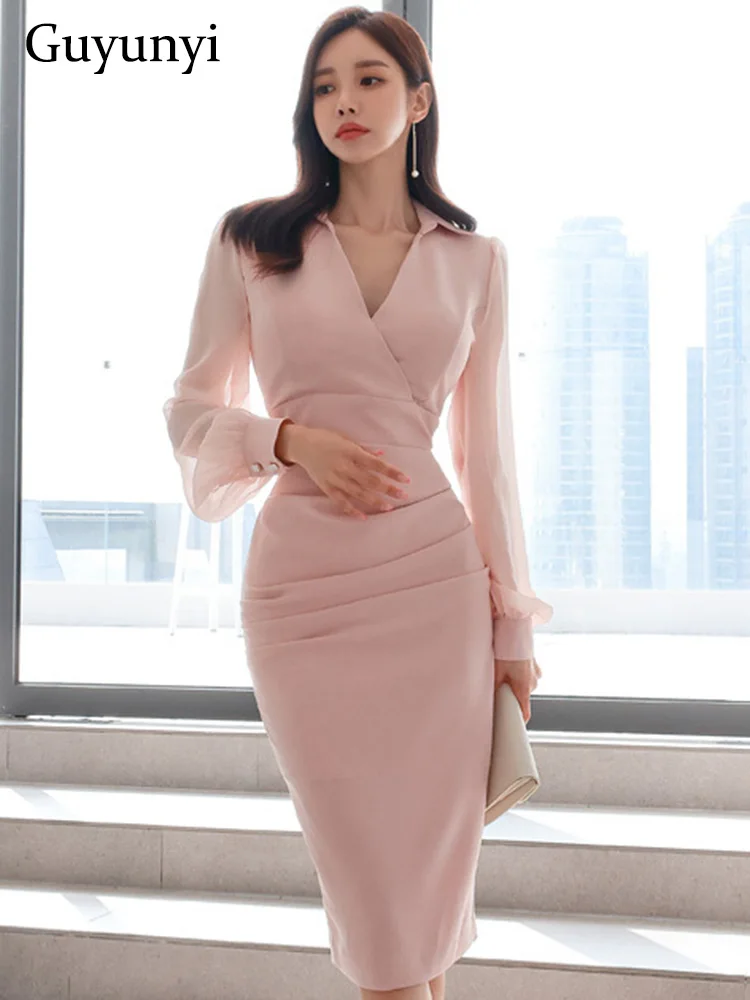 Elegant Office Lady Dress Spring Pink Chiffon Puff Sleeve V-Neck Korean Version High Waist Line Pleats Sheath Party Dress
Elegant Office Lady Dress Spring Pink Chiffon Puff Sleeve V-Neck Korean Version High Waist Line Pleats Sheath Party Dress