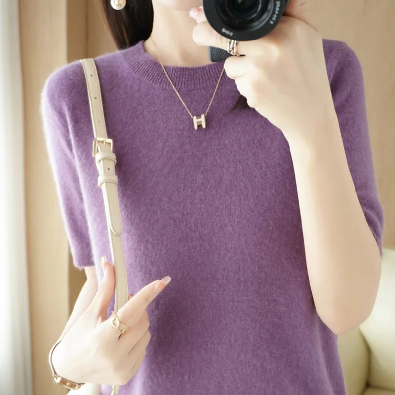 #3720 Women's T-shirt Korean Style Elastic Knitted T Shirt Female Spring Summer T-shirt Short Sleeves Solid Color Elegant Tshirt
#3720 Women's T-shirt Korean Style Elastic Knitted T Shirt Female Spring Summer T-shirt Short Sleeves Solid Color Elegant Tshirt