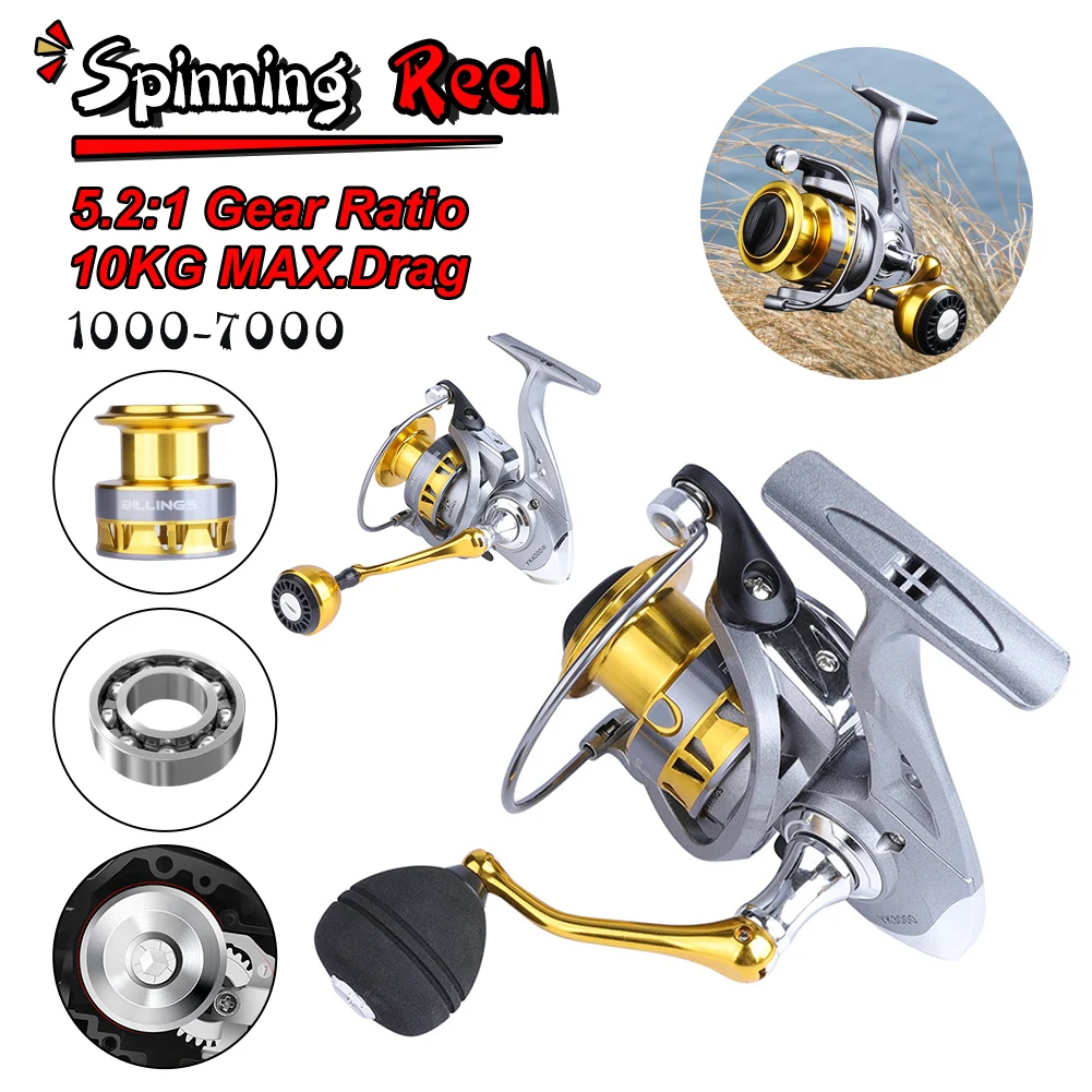 Ultralight Spinning Reel YK1000-7000 Series Fishing Reel 10KG Max Drag 5.2:1 Gear Ratio Metal Spool Spinning Saltwater Fishing
Ultralight Spinning Reel YK1000-7000 Series Fishing Reel 10KG Max Drag 5.2:1 Gear Ratio Metal Spool Spinning Saltwater Fishing