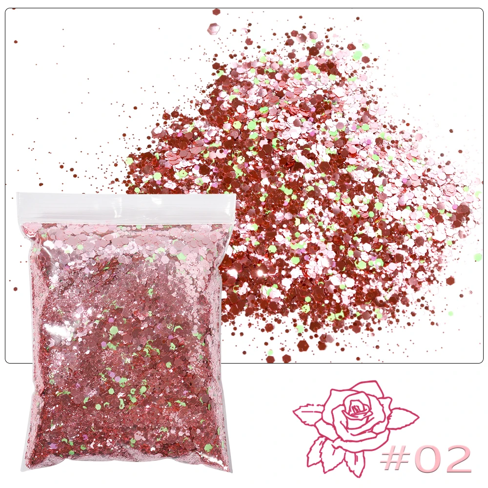 

50G/Bag Holographic Mixed Hexagon Shape Chunky Nail Glitter Laser Sparkly Flakes 0.1-3MM Glitter Powder Nails Art Decoration MD1
