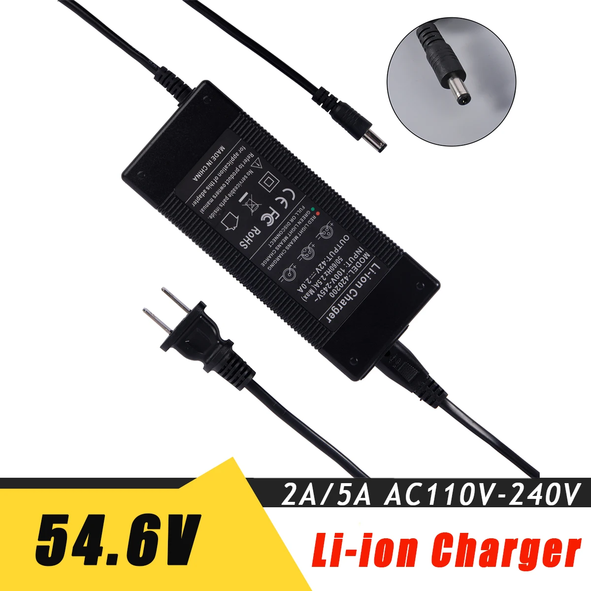 54.6V 2A 5A Fast Charger 13S 48V Li-ion Battery Pack Charger Output DC Lithium Polymer Battery Charging Power Supply Adapter
54.6V 2A 5A Fast Charger 13S 48V Li-ion Battery Pack Charger Output DC Lithium Polymer Battery Charging Power Supply Adapter