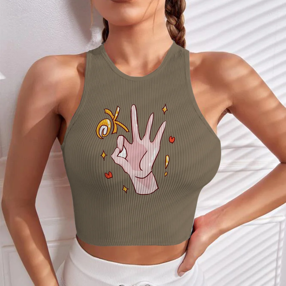 Ok Gesture Printed Women Casual Sexy Ribbed Knit Sleeveless Cartoon Corset Crossfit Crop Tops Clothes Summer Korean Style
Ok Gesture Printed Women Casual Sexy Ribbed Knit Sleeveless Cartoon Corset Crossfit Crop Tops Clothes Summer Korean Style