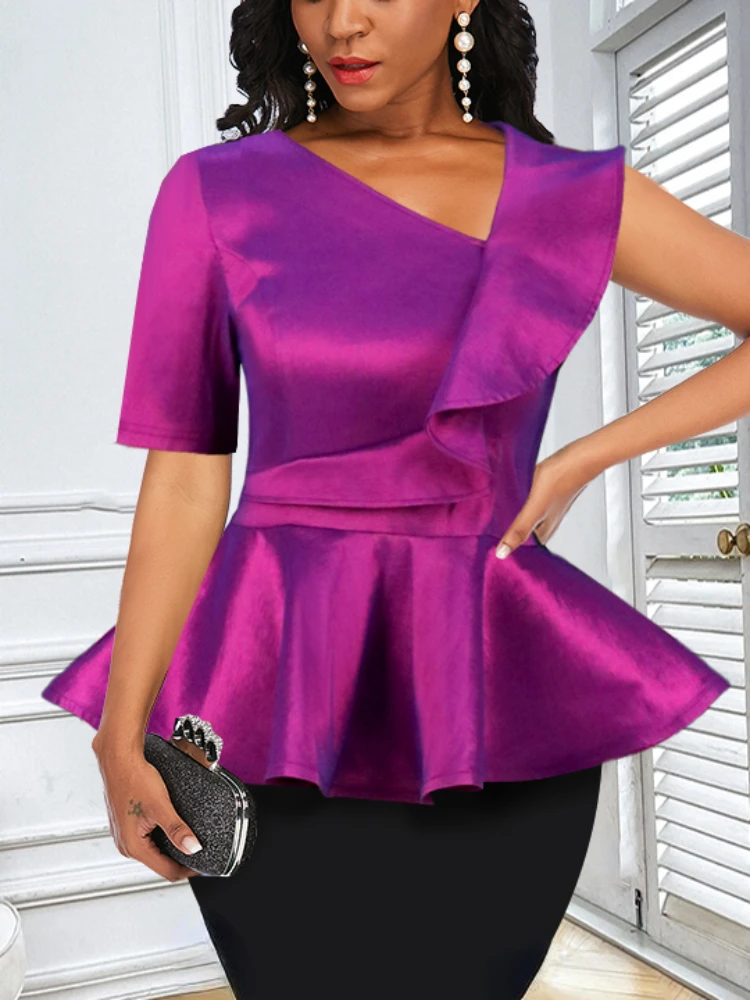 Summer Blouses for Women Dressy Shiny Purple One Shoulder Swing Peplum Tops Elegant Stylish Tunics Top Shirt 2023 Large Size 4XL
Summer Blouses for Women Dressy Shiny Purple One Shoulder Swing Peplum Tops Elegant Stylish Tunics Top Shirt 2023 Large Size 4XL