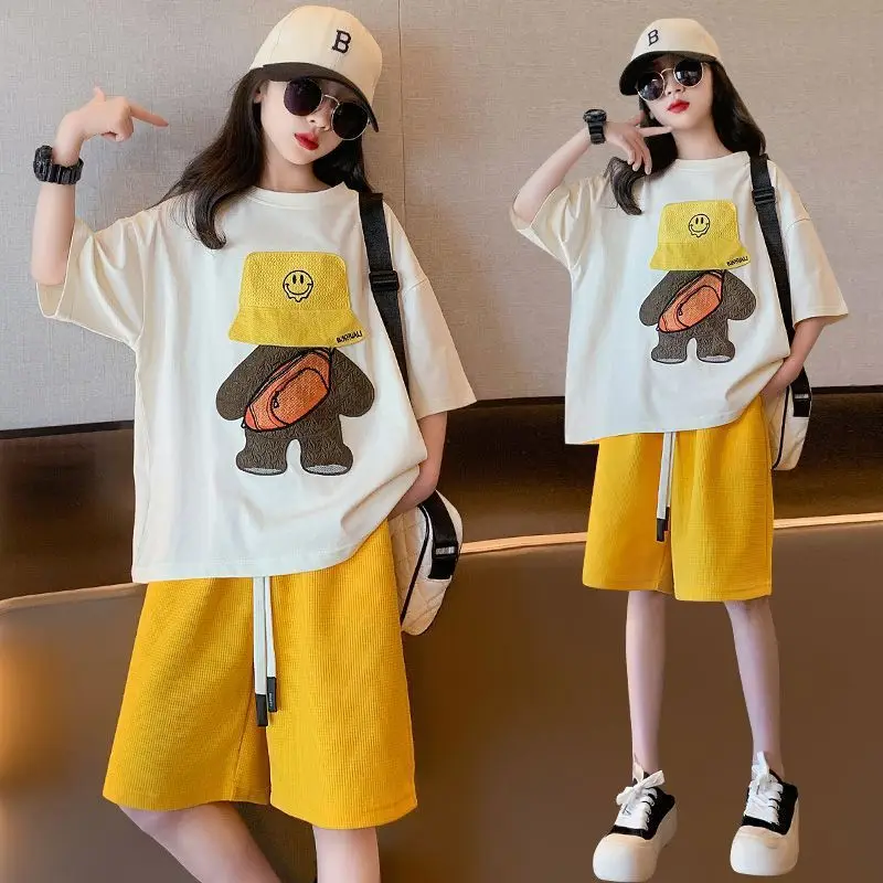 Children's Clothing Summer Girl Short Sets Junior Girls Fashion Print Cartoon T-Shirt Casual Shorts 2 Piece Set 3-15Y
Children's Clothing Summer Girl Short Sets Junior Girls Fashion Print Cartoon T-Shirt Casual Shorts 2 Piece Set 3-15Y