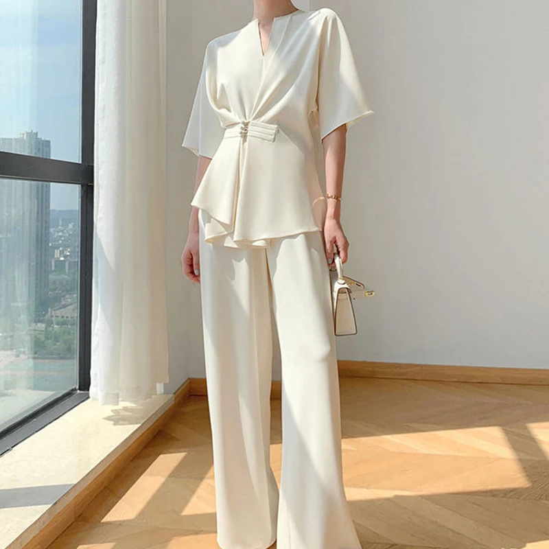 Luxury Elegant Women 2 Pieces Sets Tops Shirts Straight Wide Leg Pants Trousers Office Ladies Wear Suits Solid Casual New Outfit
Luxury Elegant Women 2 Pieces Sets Tops Shirts Straight Wide Leg Pants Trousers Office Ladies Wear Suits Solid Casual New Outfit