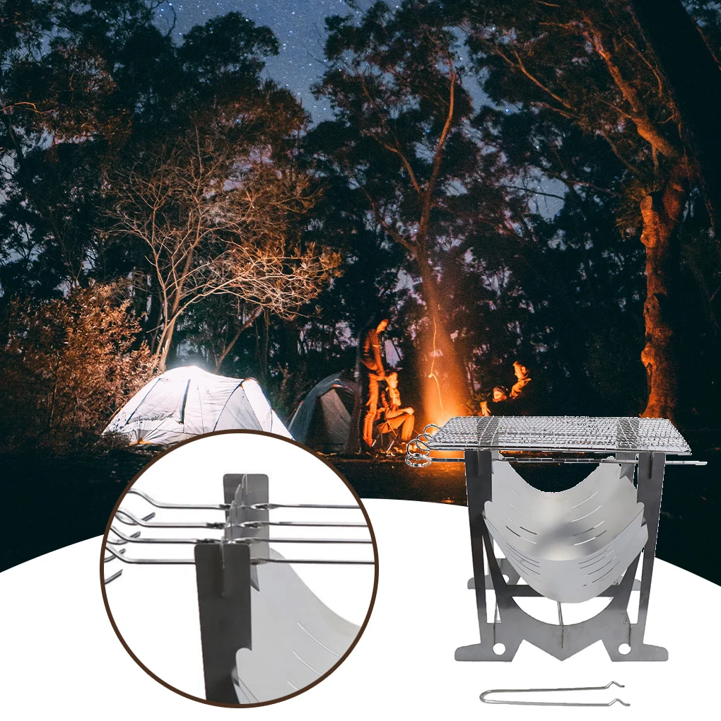 

Barbecue Grill Stainless Steel Folding Grilling Net Charcoal Stove with Ash Tray BBQ Gadgets Accessories for Hiking