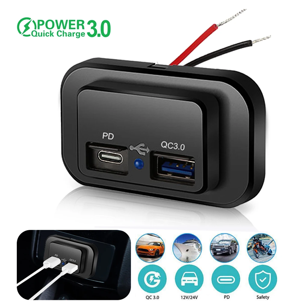 PD QC3.0 Car Charger Socket Quick Charge 12V/24V For Motorcycle Auto Truck ATV RV Bus Dual USB Power Adapter Outlet LED Light
PD QC3.0 Car Charger Socket Quick Charge 12V/24V For Motorcycle Auto Truck ATV RV Bus Dual USB Power Adapter Outlet LED Light