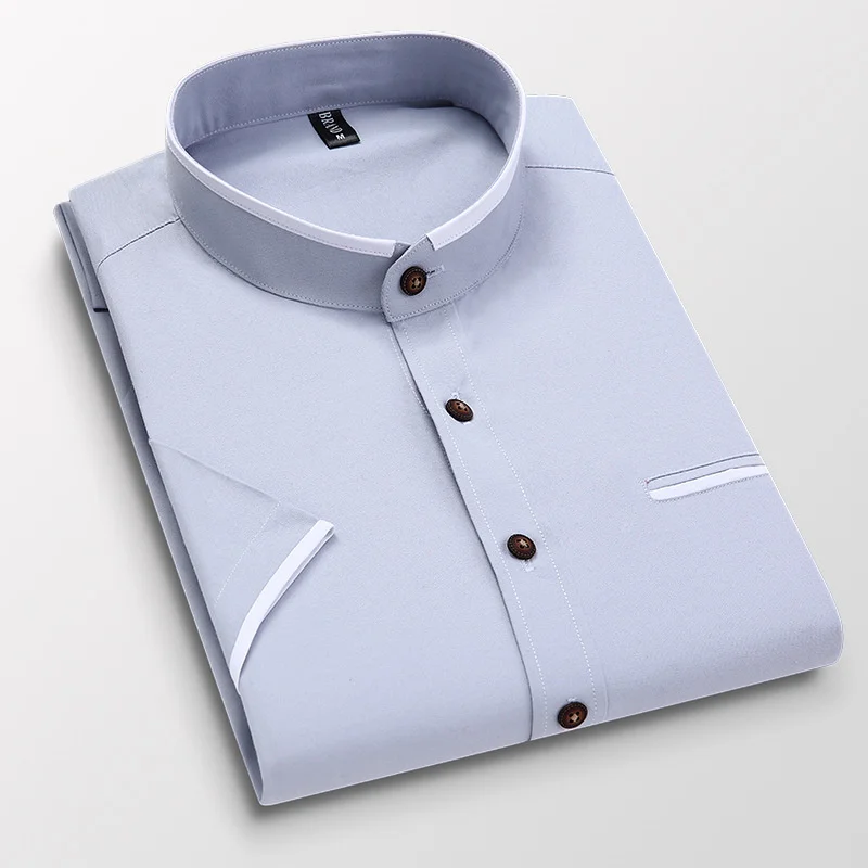 

Рубашка мужская из ткани Оксфорд, Классическая Повседневная модная деловая брендовая одежда с воротником-стойкой и короткими рукавами, на лето