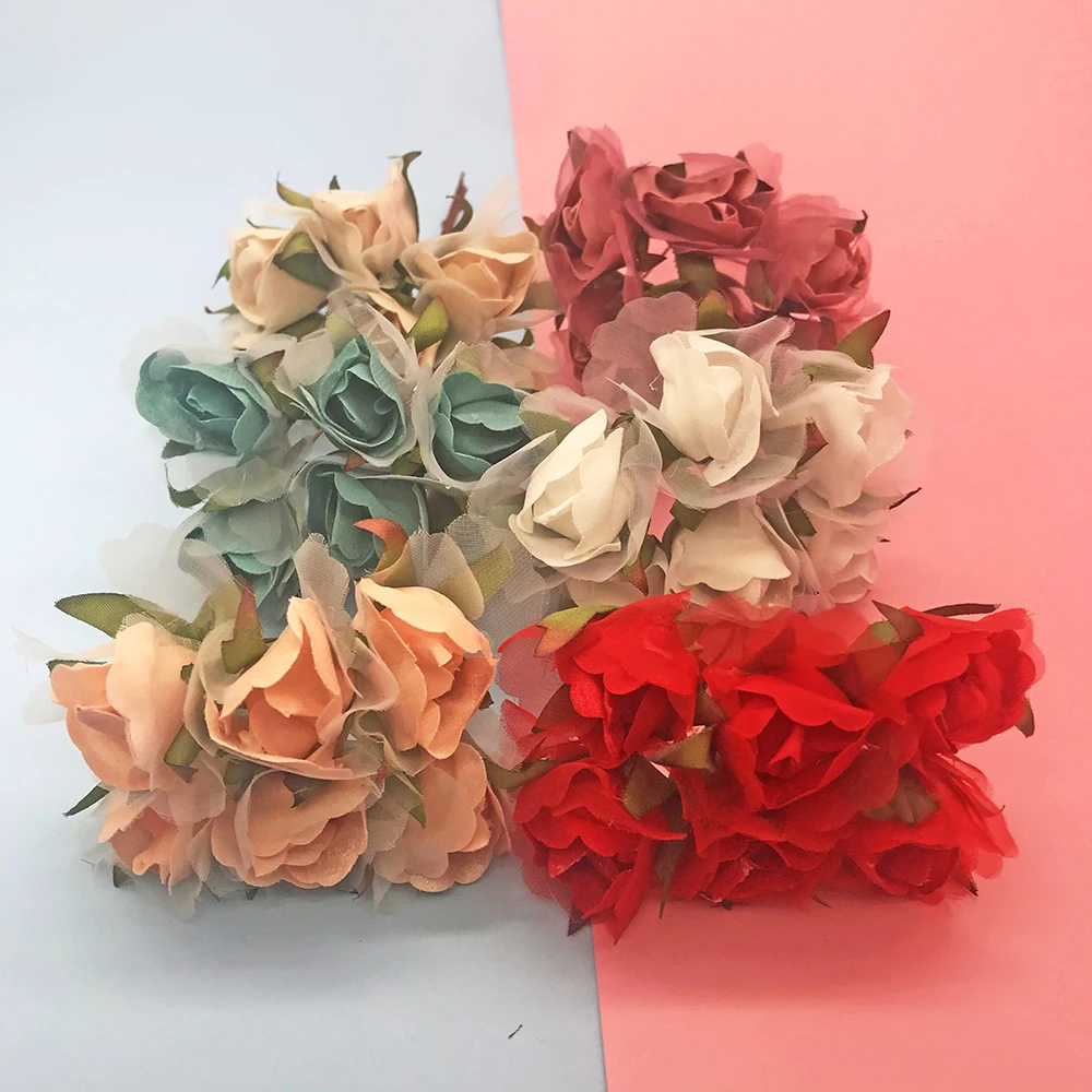 

6pcs new bottom yarn rose bouquet artificial flower wedding home Christmas decoration DIY wreath scrapbook gift box