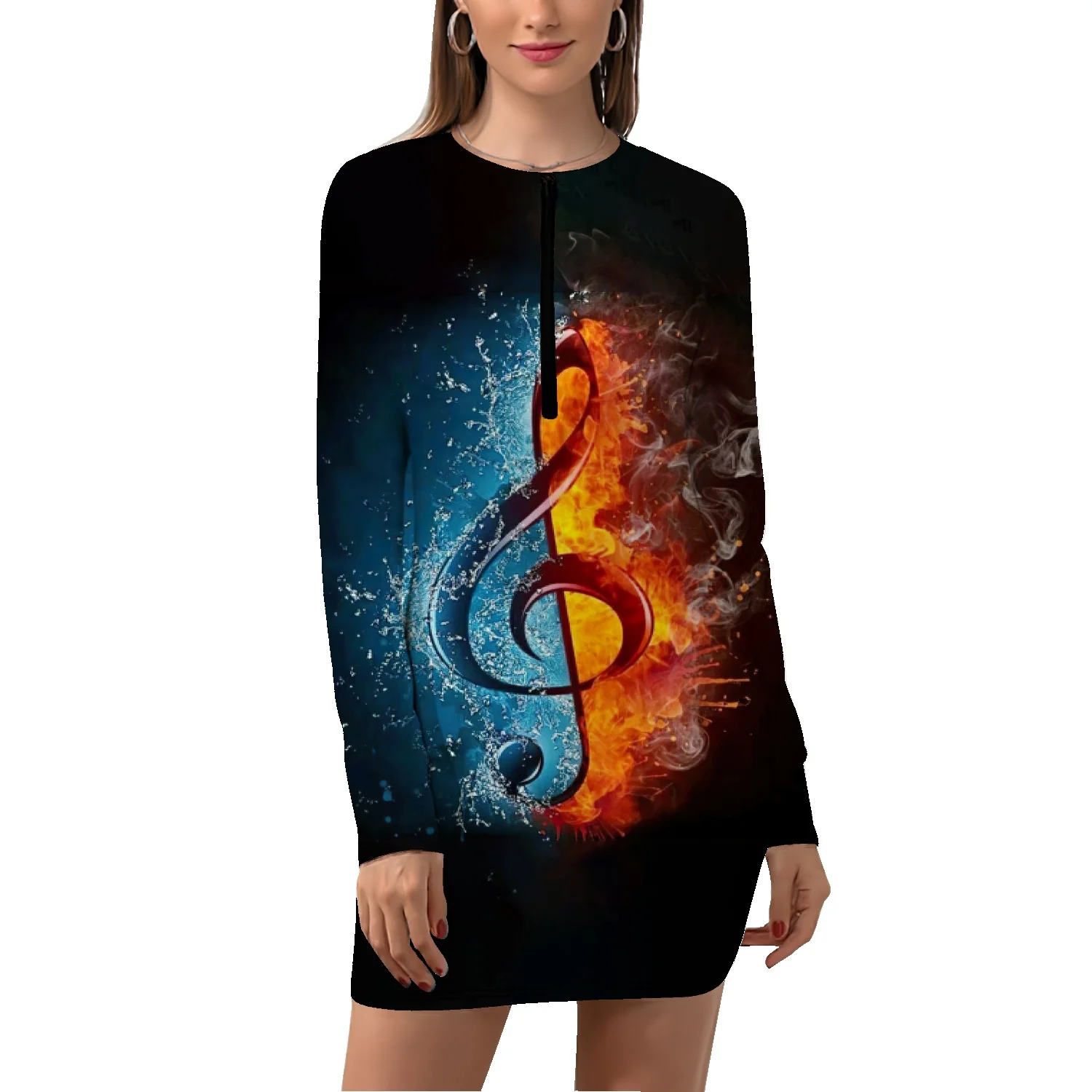 Короткая женская юбка с длинным рукавом и серебристым принтом
Короткая женская юбка с длинным рукавом и серебристым принтом