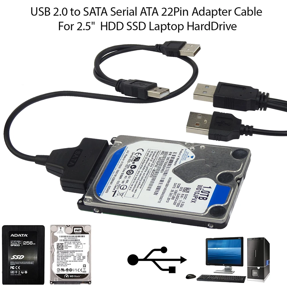 

Конвертер для жесткого диска с двумя USB 2,0 на SATA адаптер с питанием SATA 22 Pin высокоскоростные Адаптеры Кабели Конвертеры