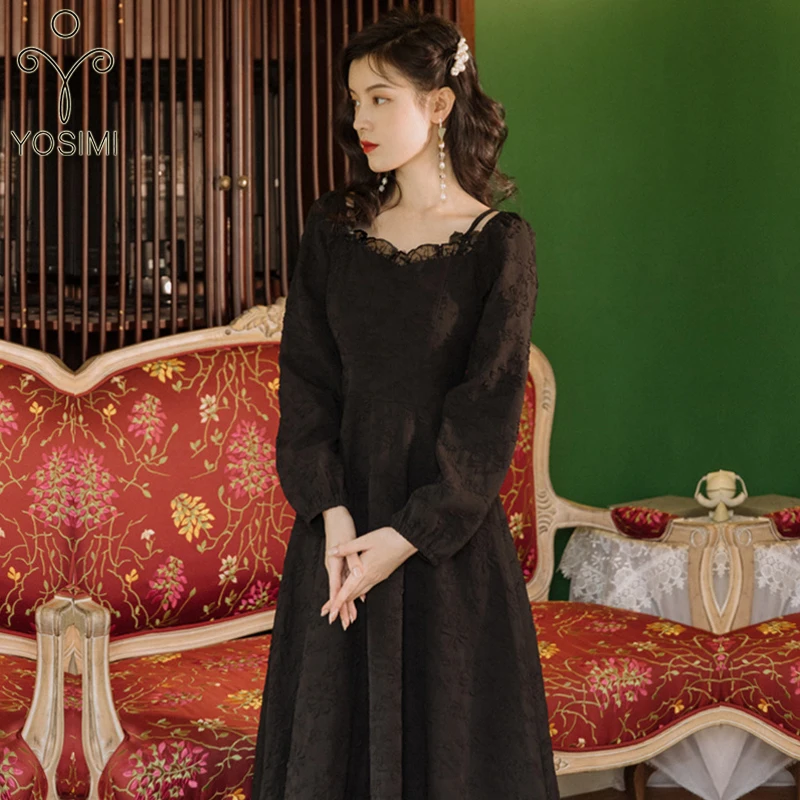 YOSIMI Vintage Black Long Dress 2022 Autumn Women Dress Female Vestido Slash Neck Off The Shoulder Evening Party Dress Elegant 
YOSIMI Vintage Black Long Dress 2022 Autumn Women Dress Female Vestido Slash Neck Off The Shoulder Evening Party Dress Elegant