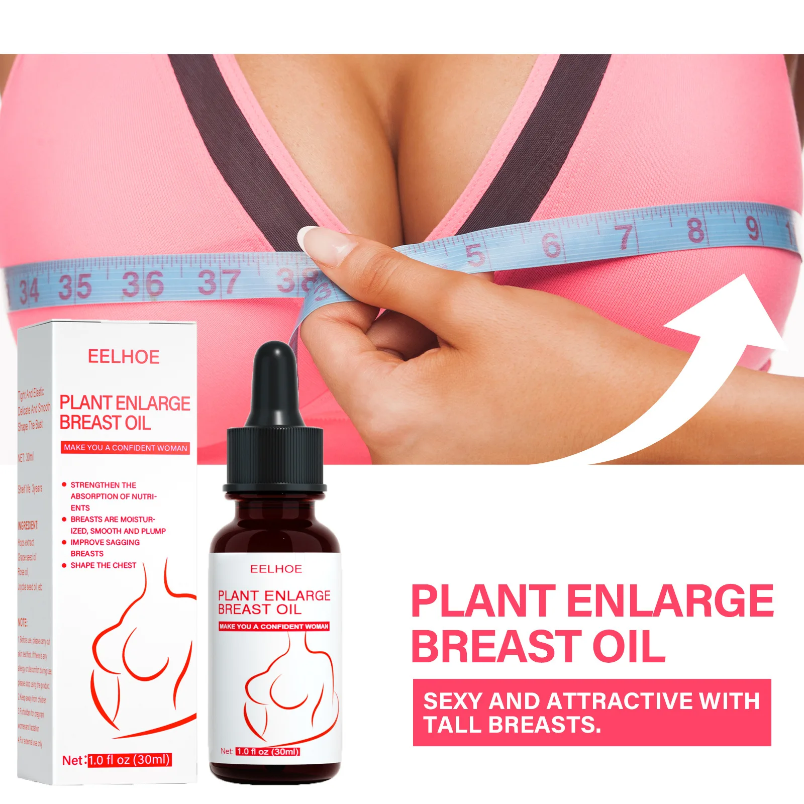 EELHOE Breast Enlargement Oil Sexy Massager Essential Oils Body Care Increase Elasticity Enhancer Breast Cream For Women 30ml
EELHOE Breast Enlargement Oil Sexy Massager Essential Oils Body Care Increase Elasticity Enhancer Breast Cream For Women 30ml