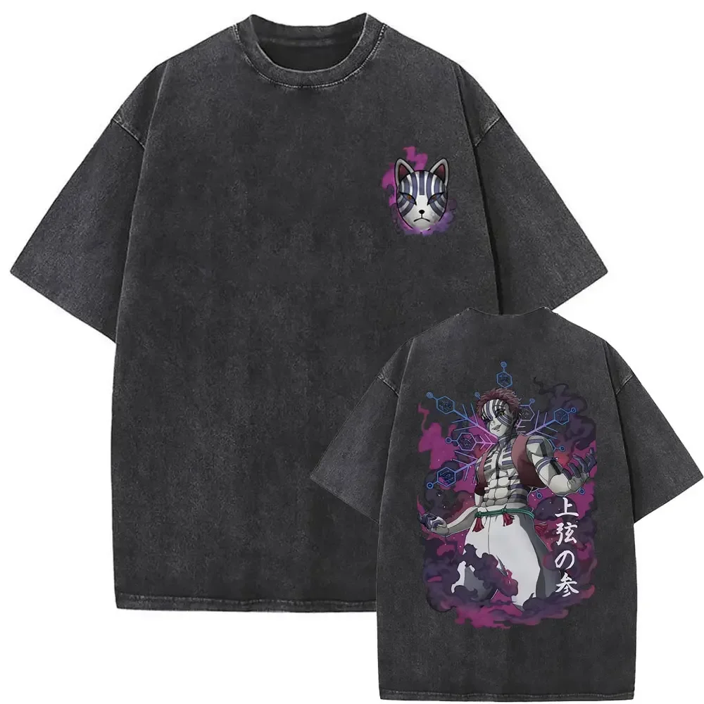 

Washed Vintage Japanese Anime Demon Slayer Tshirt Akaza Manga Graphic Print T-shirt Men Fashion Hip Hop Oversized Streetwear Y2k