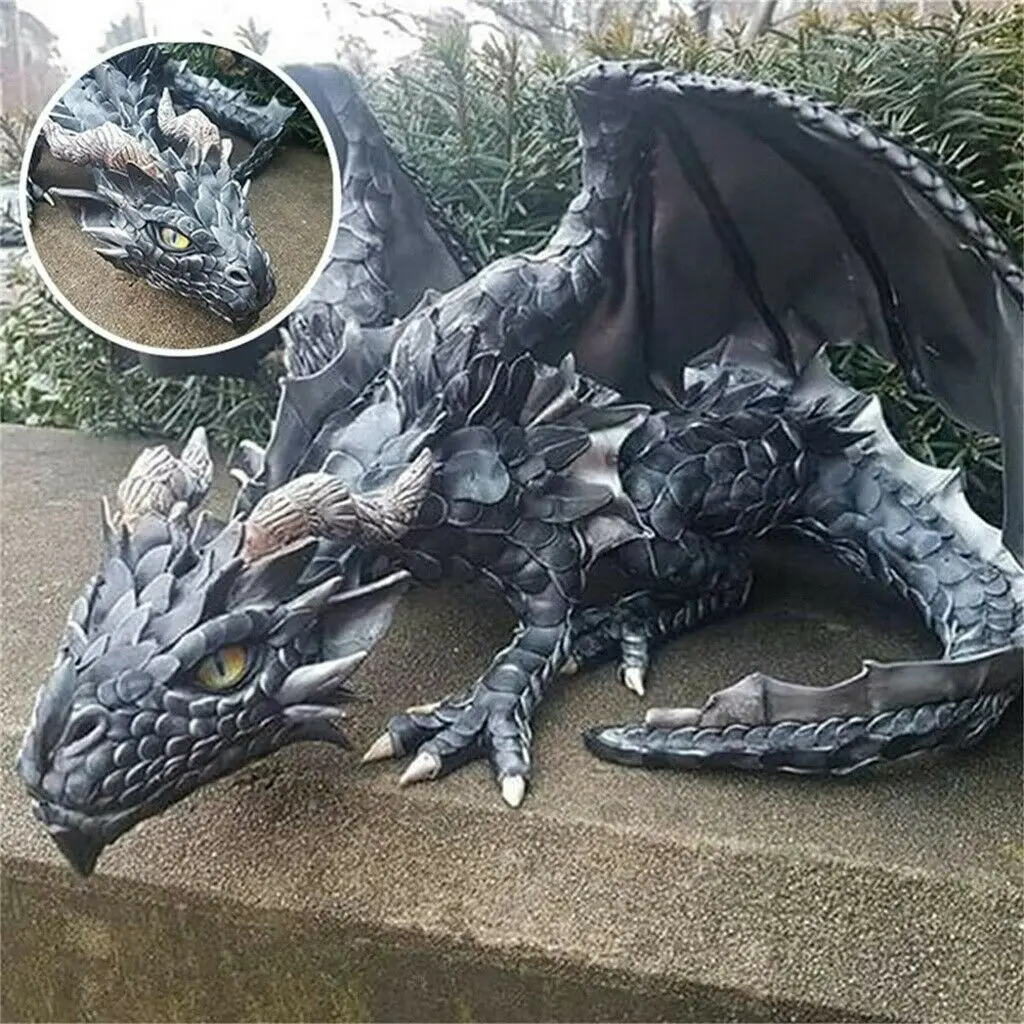 

Handmade Resin Dragon Sculpture Realistic Big Squatting Dragon Statue Outdoor Garden Backyard Decor Gothic Mini Dragons Figurine