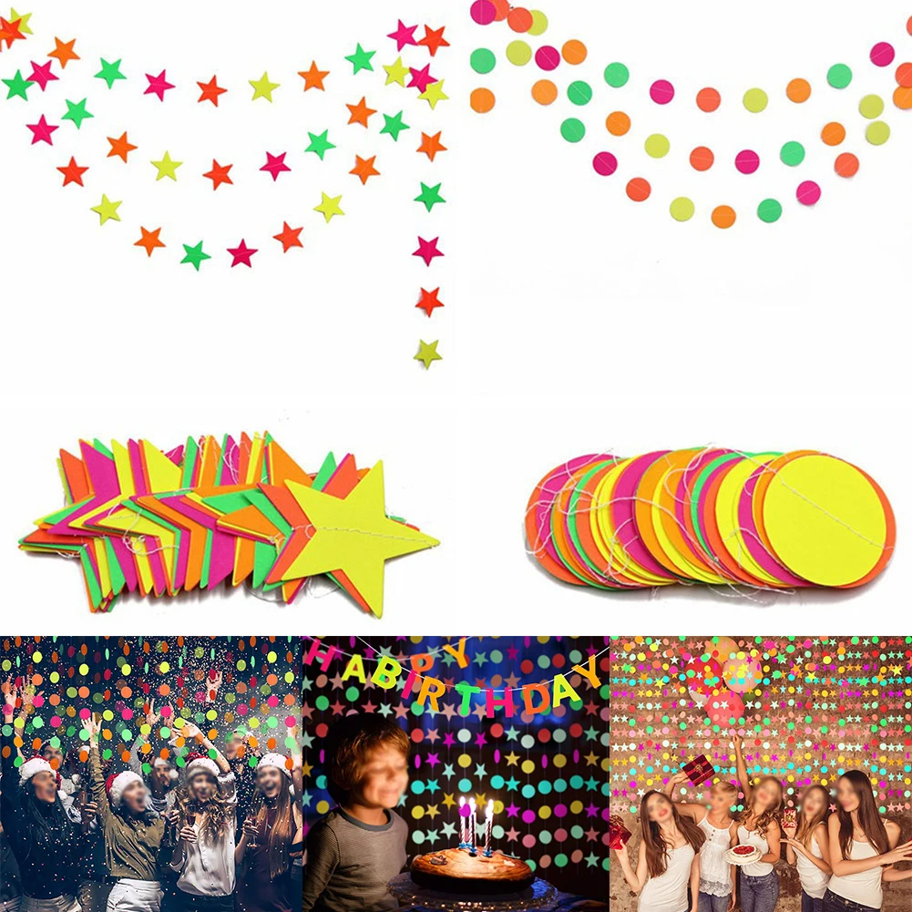 PVC Colorful Neon Fluorescent Garland UV Blacklight Pentagram/round Streamers Glow Party Decor HAPPY BIRTHDAY New Year Banner
PVC Colorful Neon Fluorescent Garland UV Blacklight Pentagram/round Streamers Glow Party Decor HAPPY BIRTHDAY New Year Banner