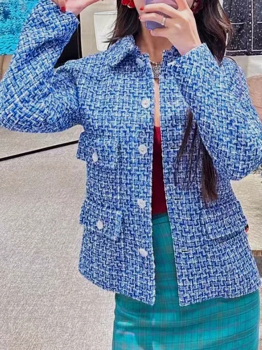 Silking Lining Jacket Women Tops Spring Pockets Blue Weave Coat Female Tweed Jacket Elegant Overcoat Abrigos Jaqueta Feminina
Silking Lining Jacket Women Tops Spring Pockets Blue Weave Coat Female Tweed Jacket Elegant Overcoat Abrigos Jaqueta Feminina