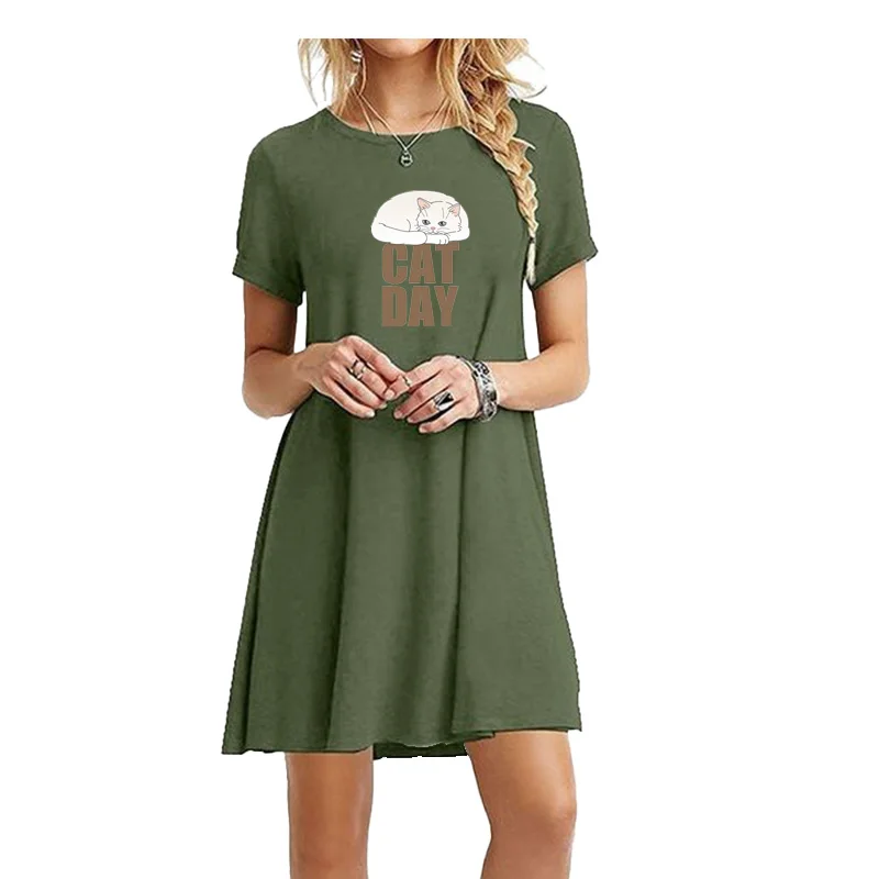 Женское свободное платье-футболка до колен, короткое платье с круглым вырезом и коротким рукавом, с принтом кота, на лето
Женское свободное платье-футболка до колен, короткое платье с круглым вырезом и коротким рукавом, с принтом кота, на лето