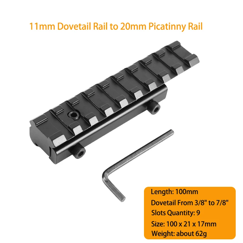 Extension Riser Scope Mount 3/8" 11MM to 7/8" 20MM Dovetail Rail 9 Slots 100MM Low Profile Base For Airsoft Airgun Hunting
Extension Riser Scope Mount 3/8" 11MM to 7/8" 20MM Dovetail Rail 9 Slots 100MM Low Profile Base For Airsoft Airgun Hunting