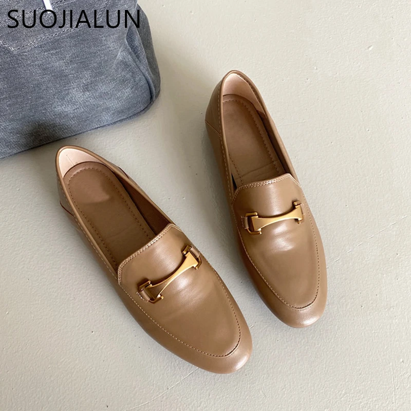 

SUOJIALUN 2022 Autumn Women Flat Shoes Fashion Buckle Soft Sole Ballet Shoe Ladies Casual Slip On Round Toe Loafer Shoes Mujer