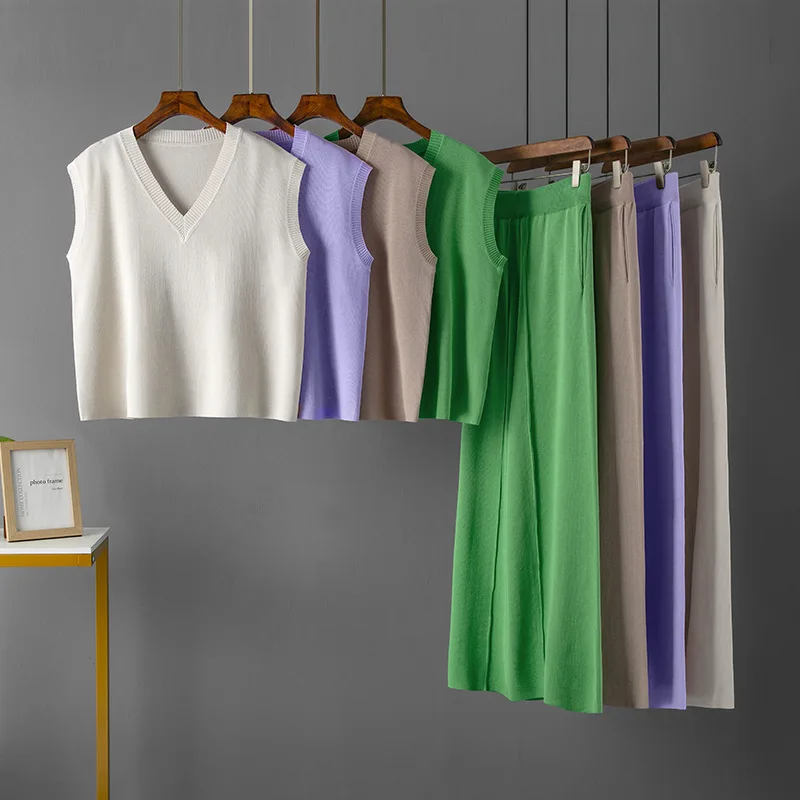Fashion Suit Women's V-neck Loose Sleeveless Knit Vest Top Spring Summer New High Waist Casual Slim Wide Pants
Fashion Suit Women's V-neck Loose Sleeveless Knit Vest Top Spring Summer New High Waist Casual Slim Wide Pants