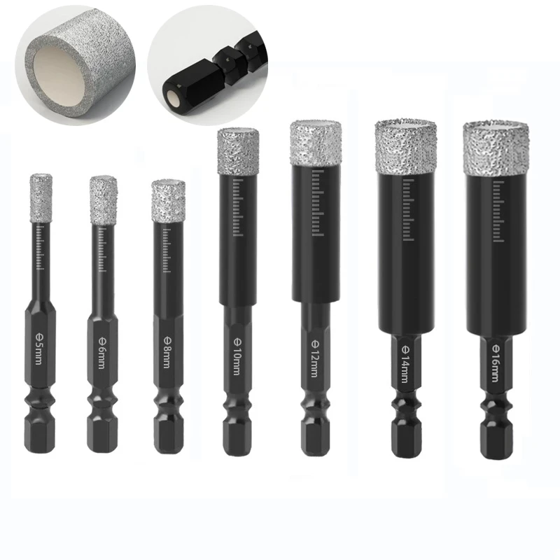 5-16mm Hex Shank Vaccum Brazed Diamond Dry Drill Bits Set Hole Saw Cutter For Marble Granite Ceramic Glass Tile Stone Hole Open
5-16mm Hex Shank Vaccum Brazed Diamond Dry Drill Bits Set Hole Saw Cutter For Marble Granite Ceramic Glass Tile Stone Hole Open