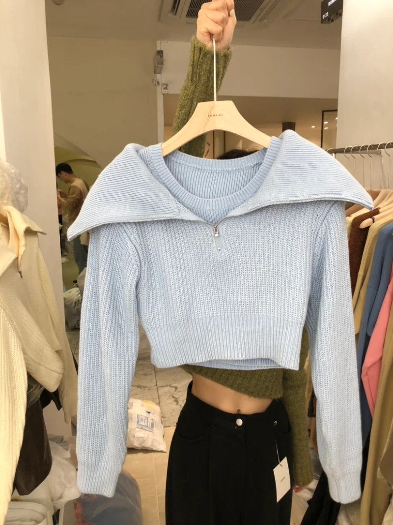 WDMSNA Korean Cropped Top New Zippered Lapels Pullovers Autumn Winter Two Fake Pieces Knitted Sweaters Fashion Tops 2022 Women
WDMSNA Korean Cropped Top New Zippered Lapels Pullovers Autumn Winter Two Fake Pieces Knitted Sweaters Fashion Tops 2022 Women