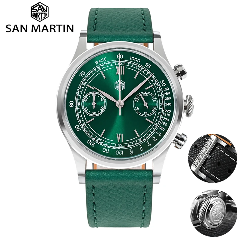 

San Martin Mens Watch 38mm Classic Quartz Chronograph Watch Top Luxury Roman Numeral Dial Mechanical Sapphire 5 Bar