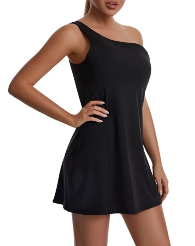 Womens Tennis Dress,One Shoulder Workout Athletic Golf Dresses with Shorts and Bra Active Exercise Dress with Pockets Free Ship
Womens Tennis Dress,One Shoulder Workout Athletic Golf Dresses with Shorts and Bra Active Exercise Dress with Pockets Free Ship