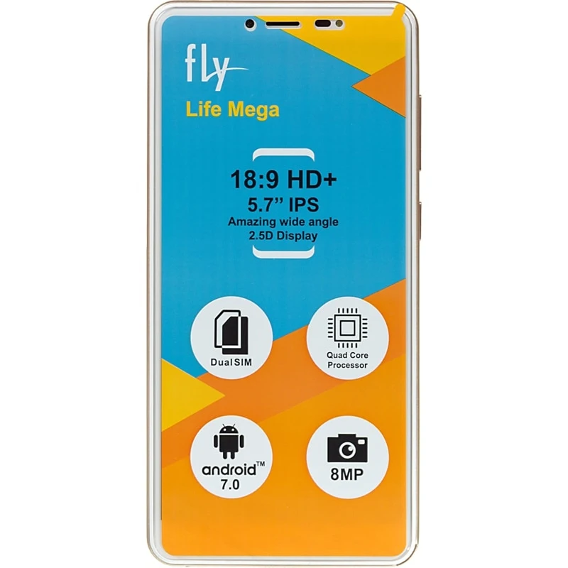 Смартфон Fly Life Mega 8Gb 1Gb золотистый 3G 4G 2Sim 5.7" IPS 720x1440 And7.0 8Mpix 802.11bgn GPS | Мобильные