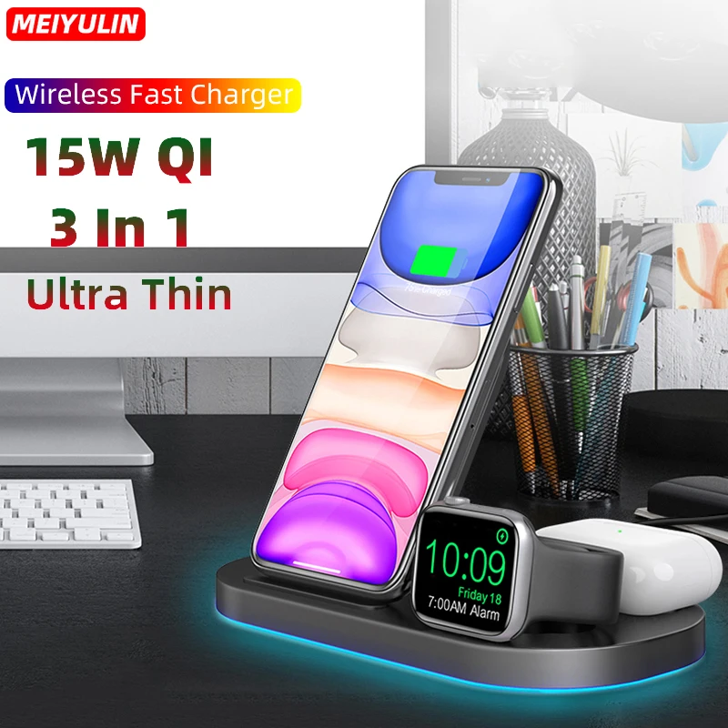 3 in 1 Wireless Charger Foldable Stand For iPhone 13 15W Qi Fast Charging Thin Dock Station LED For Apple Watch AirPods Xiaomi
3 in 1 Wireless Charger Foldable Stand For iPhone 13 15W Qi Fast Charging Thin Dock Station LED For Apple Watch AirPods Xiaomi