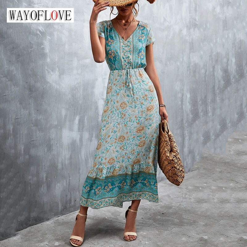 WAYFOLOVE Elegant Dresses For Women Beach Party V Neck Slim Long Dress Woman Button Printing Bohemia Casual Summer Dresses Women
WAYFOLOVE Elegant Dresses For Women Beach Party V Neck Slim Long Dress Woman Button Printing Bohemia Casual Summer Dresses Women