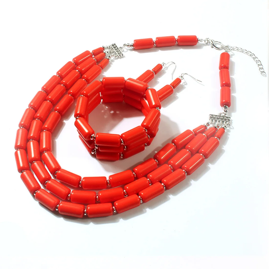 Hot Sale African Ethnic Style Cylindrical Beads Necklace Bracelet Earrings 3-piece Set for Women Jewelry Choker Set TC302-1 
Hot Sale African Ethnic Style Cylindrical Beads Necklace Bracelet Earrings 3-piece Set for Women Jewelry Choker Set TC302-1