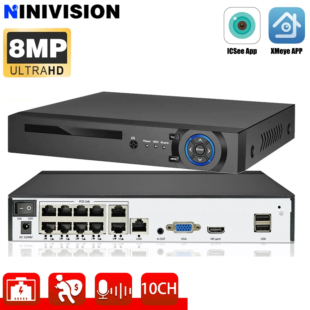 NINIVISION AS8814K 10/8-канальный 4K 8Мп PoE NVR с распознаванием лиц
NINIVISION AS8814K 10/8-канальный 4K 8Мп PoE NVR с распознаванием лиц
