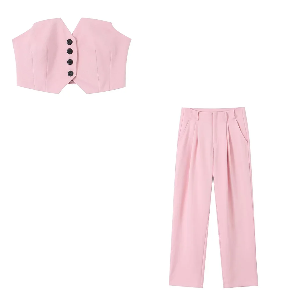 Women 2023 New Fashion Summer Pink Colour Sexy Wipe Your Chest Tops Vintage Backless Button Short Female Chic Tops 
Women 2023 New Fashion Summer Pink Colour Sexy Wipe Your Chest Tops Vintage Backless Button Short Female Chic Tops