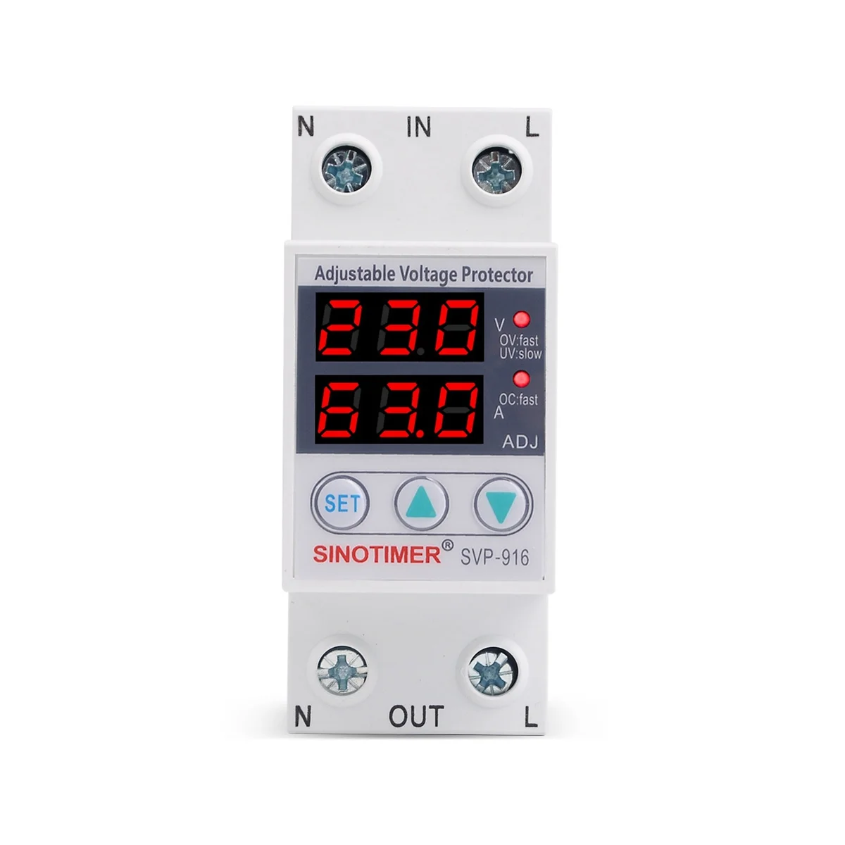 SINOTIMER Home Usage Dual LED Display 63A Din Rail 230V Adjustable Voltage Surge Protector Relay with Limit Current Protection
SINOTIMER Home Usage Dual LED Display 63A Din Rail 230V Adjustable Voltage Surge Protector Relay with Limit Current Protection