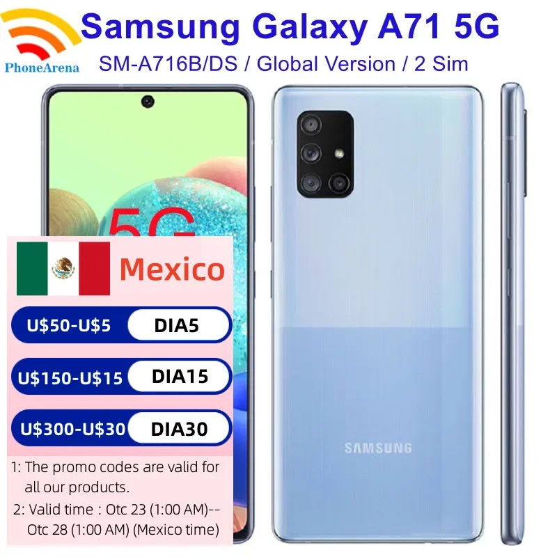 Оригинальный разблокированный Samsung Galaxy A71 5G A716B/DS с двумя Sim-картами, экран 6,7 дюйма, 8 ГБ + 128 Гб ПЗУ, Exynos восемь ядер
Оригинальный разблокированный Samsung Galaxy A71 5G A716B/DS с двумя Sim-картами, экран 6,7 дюйма, 8 ГБ + 128 Гб ПЗУ, Exynos восемь ядер