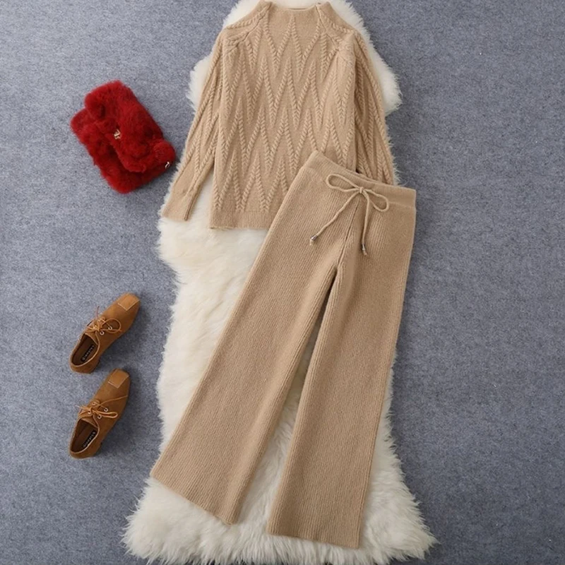 High-quality Winter Knitted 2 Piece sets Women's Thick Warm Casual Pullover Sweaters+Wide leg pants Tracksuits Korean Outfits
High-quality Winter Knitted 2 Piece sets Women's Thick Warm Casual Pullover Sweaters+Wide leg pants Tracksuits Korean Outfits
