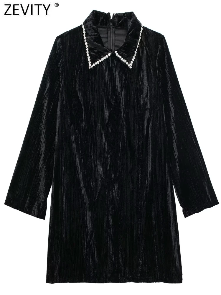 Женское бархатное мини-платье Zevity, черное платье на молнии с воротником «Питер Пэн» и длинным рукавом, украшенное бисером, модель DS3254
Женское бархатное мини-платье Zevity, черное платье на молнии с воротником «Питер Пэн» и длинным рукавом, украшенное бисером, модель DS3254