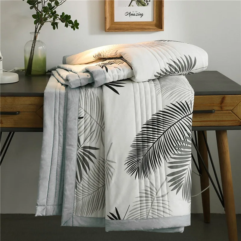 

Comforter Breathable Cover Leaf Air-conditioning Home Soft Bed Print Washed Summer Quilt Cotton Textiles Bedspread Blanket Thin