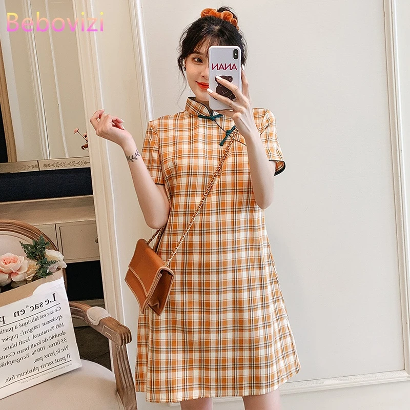 Plus Size M-4XL Yellow Check Loose Fashion Modern Cheongsam Dress Women Short Sleeve Qipao Traditional Chinese Clothes
Plus Size M-4XL Yellow Check Loose Fashion Modern Cheongsam Dress Women Short Sleeve Qipao Traditional Chinese Clothes